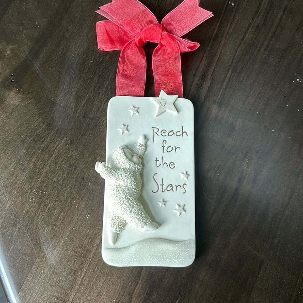 Department 56 Snowbabies 3D Wall Plaque Hanging "REACH FOR THE STARS" Ribbon EUC